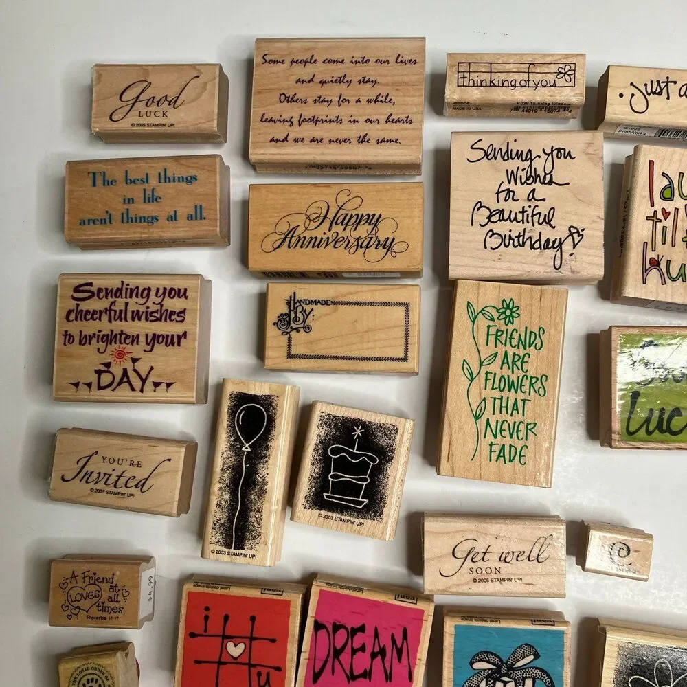 HUGE Lot Of Over 60 Miscellaneous Wooden Rubber Stamps Assorted
